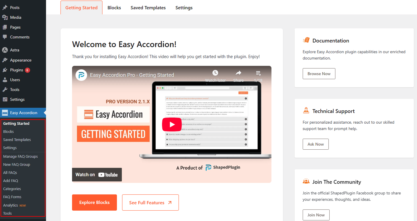 Easy Accordion Admin Panel Menu Intro – Easy Accordion Docs