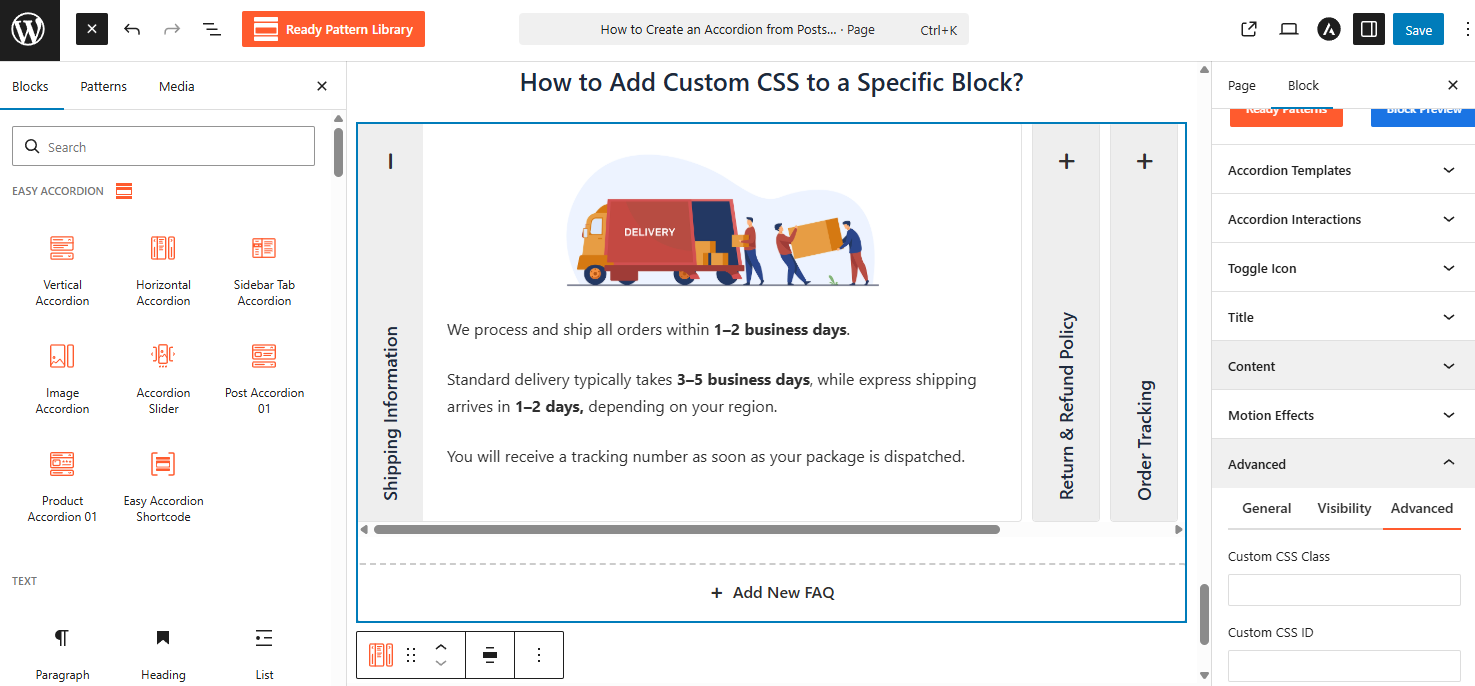 How to Add Custom CSS to a Specific Block? – Easy Accordion Docs