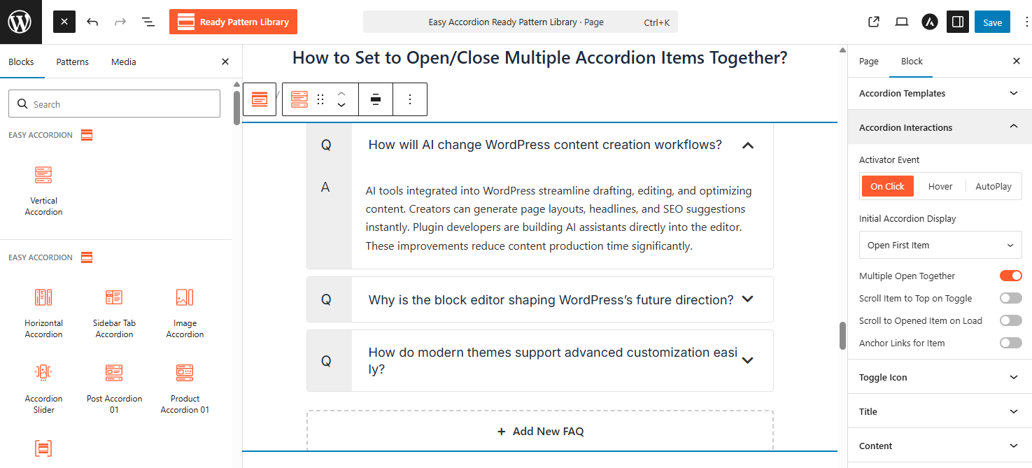 How to Set Accordion Scrolling to Open/Close Multiple Items Together ...