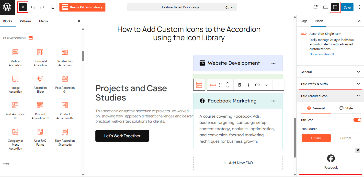 How to Add Custom Icons to the Accordion Items using Icon Library