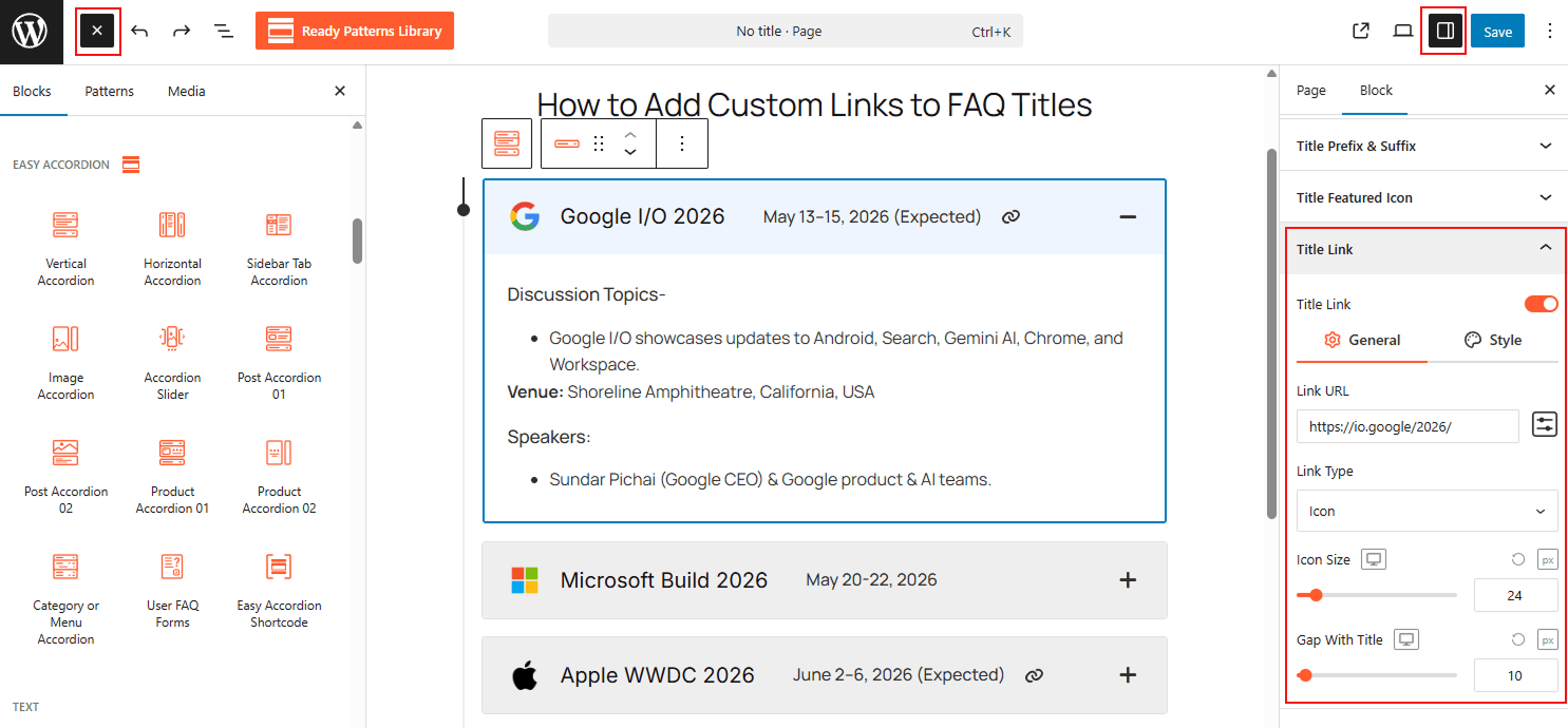How to Add Custom Links to FAQ Titles