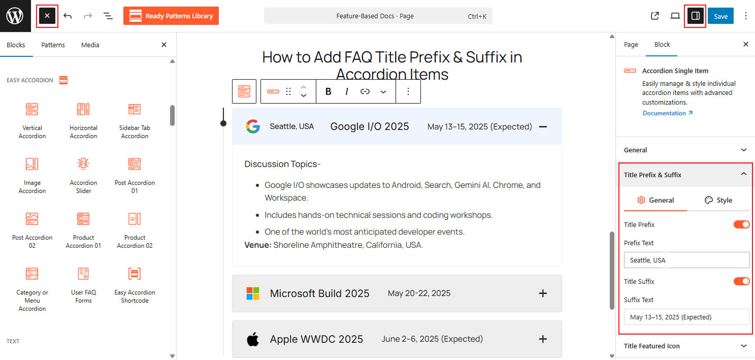 How to Add FAQ Title Prefix & Suffix in Accordion Items