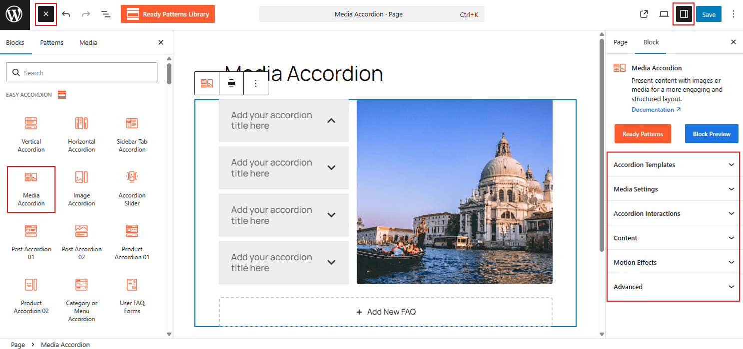 How to Add Media Accordion Builder Block