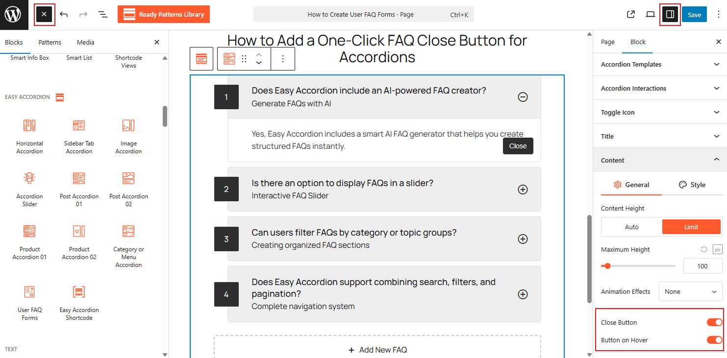 How to Add a One-Click FAQ Close Button for Accordions
