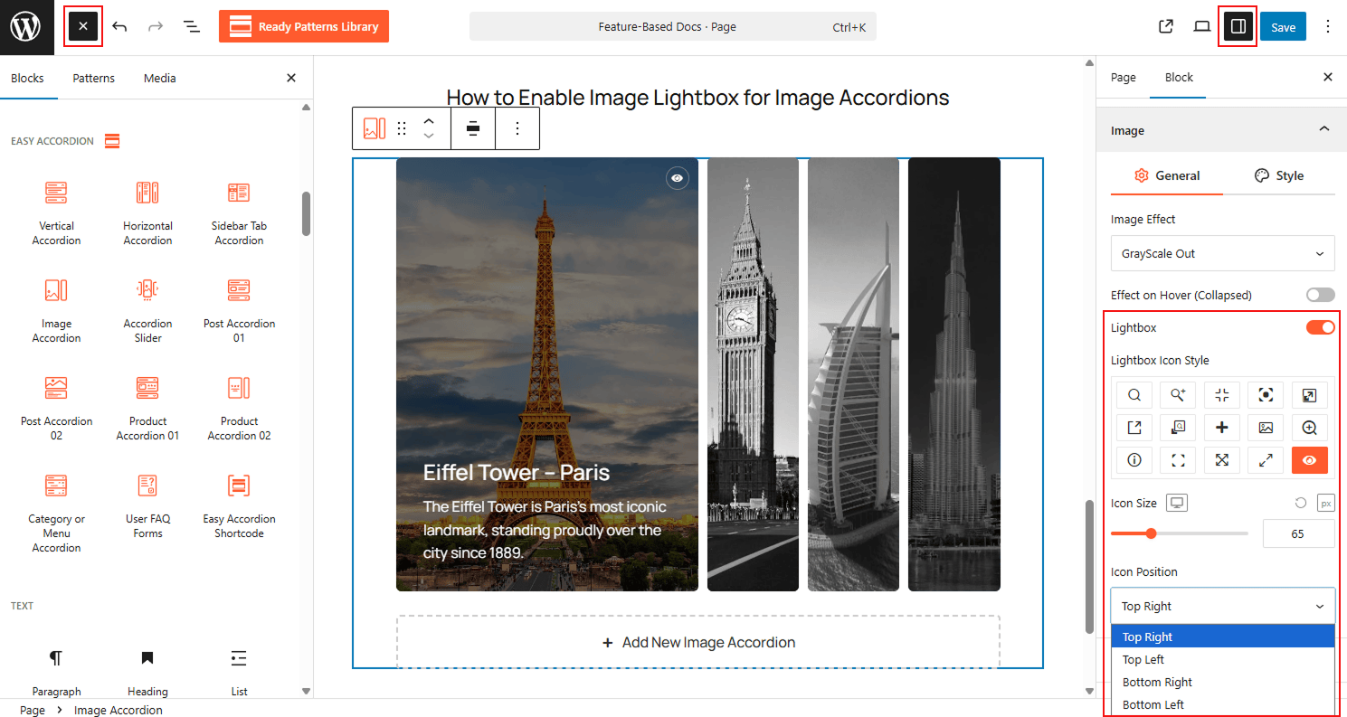 How to Enable Image Lightbox for Image Accordions