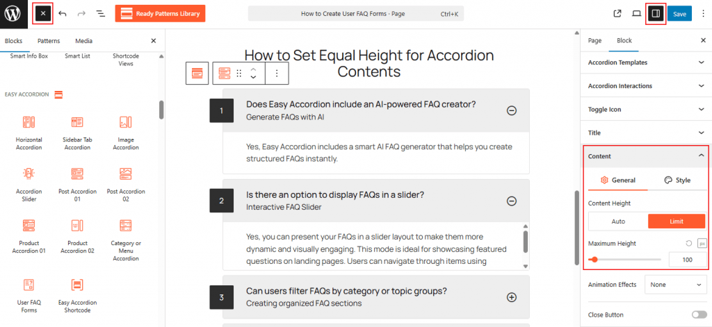 How to Set Equal Height for Accordion Contents – Easy Accordion Docs